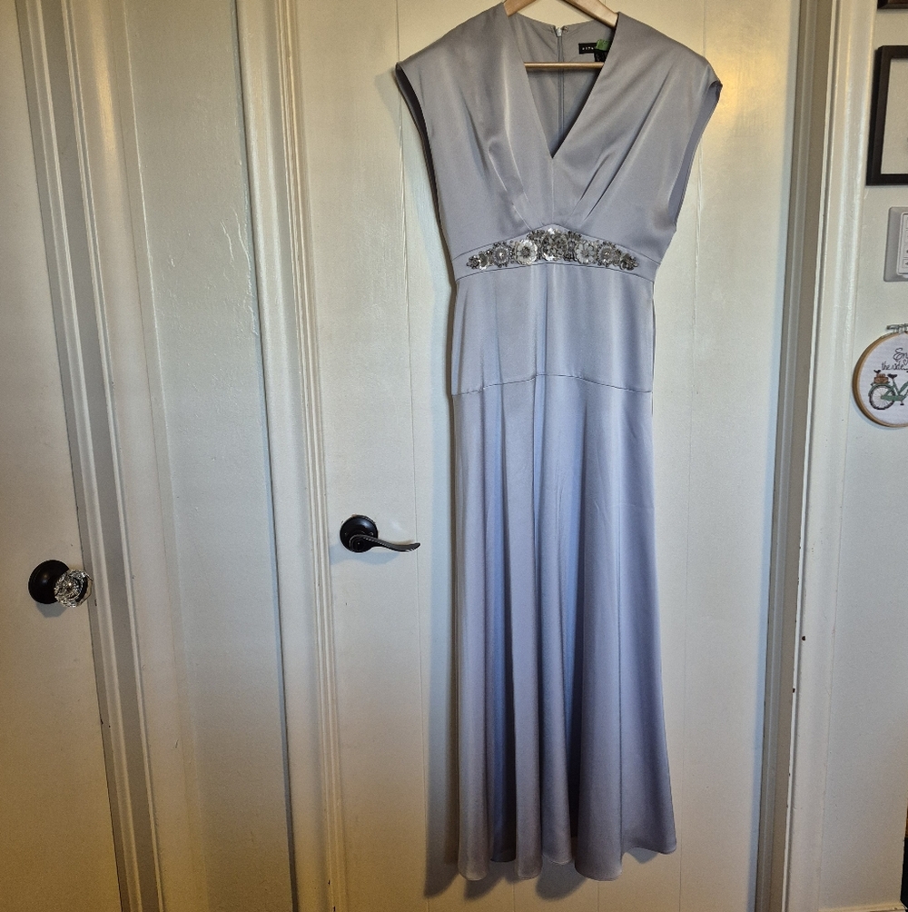 Aidan Mattox Icy Blue Embellished V-Neck Maxi Dress